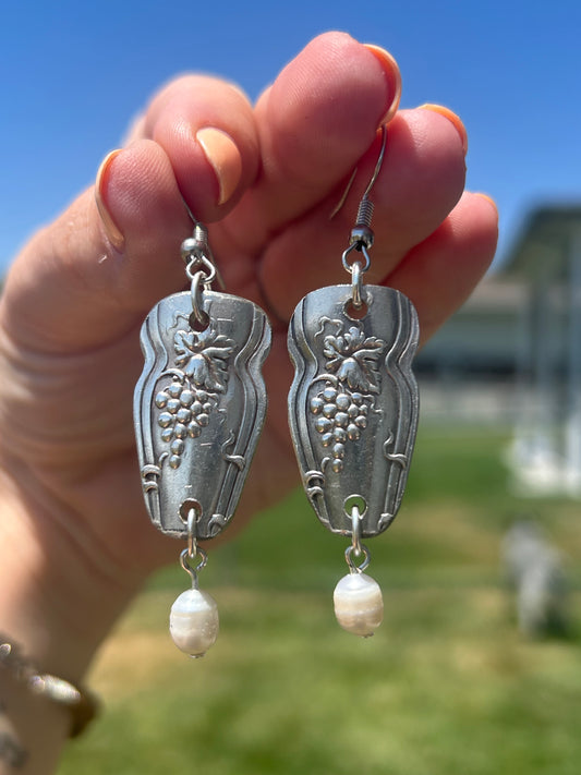Grape Pearl Silverware Earrings