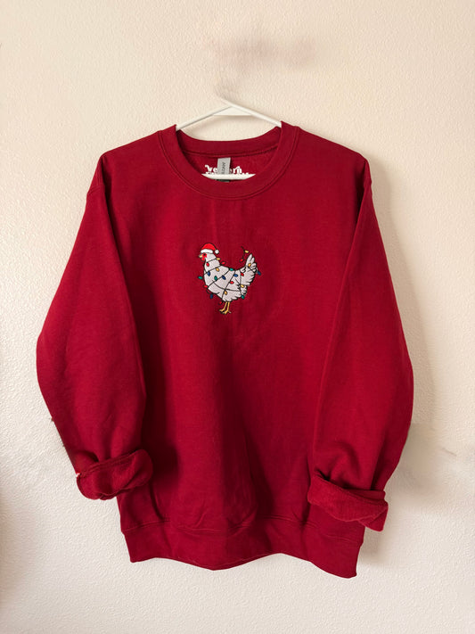 Embroidered Festive Chicken Crewneck