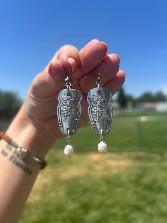Grape Pearl Silverware Earrings