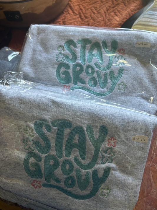 Stay Groovy Embroidered Crewneck