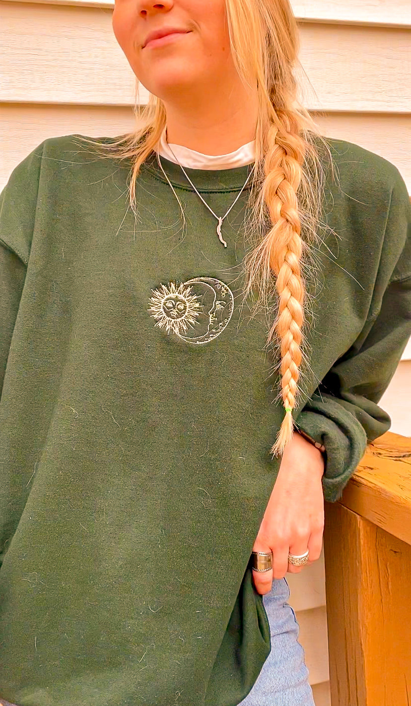 Sun & Moon Embroidered Crewneck
