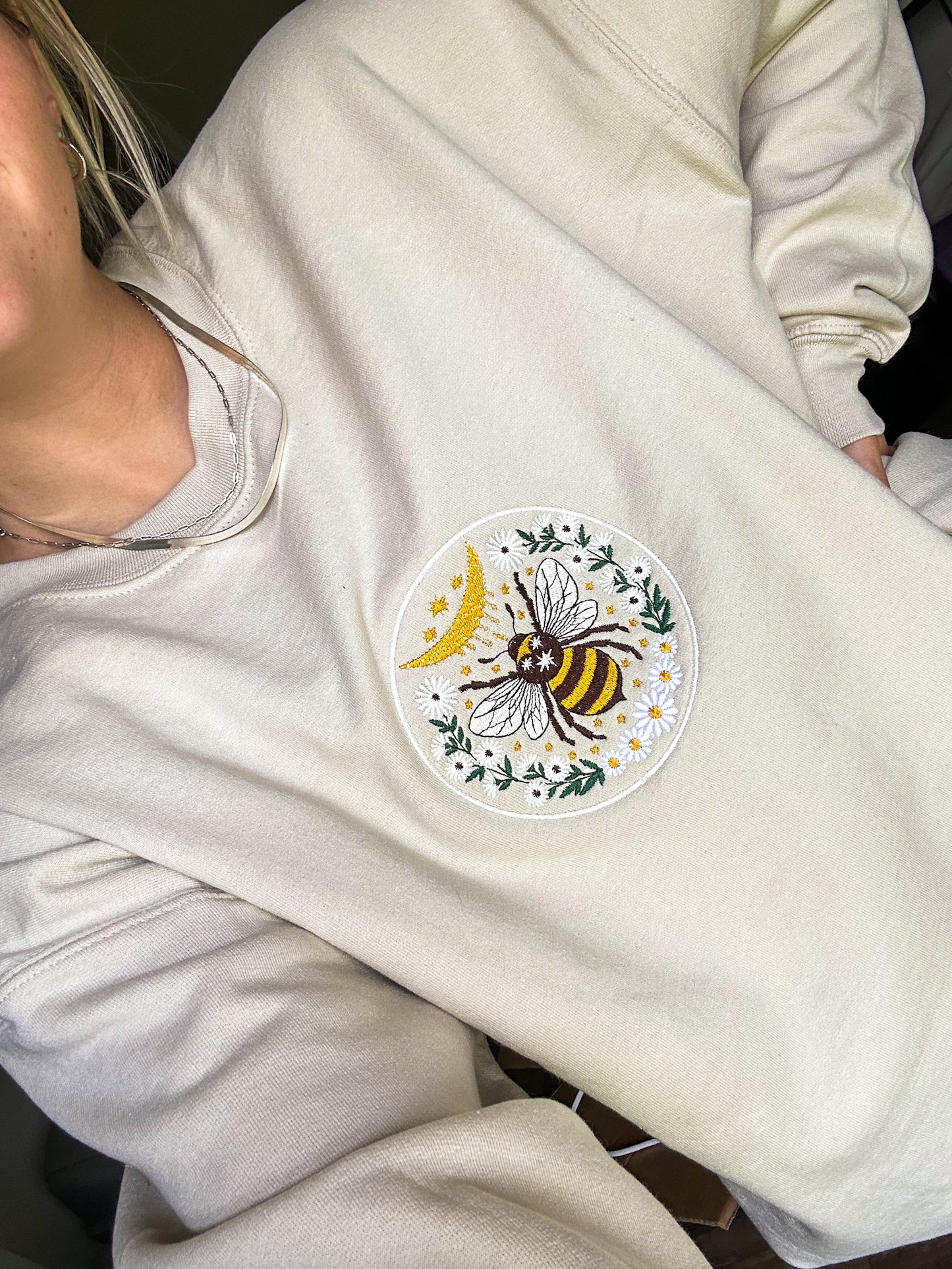 Embroidered Boho Bee Crewneck