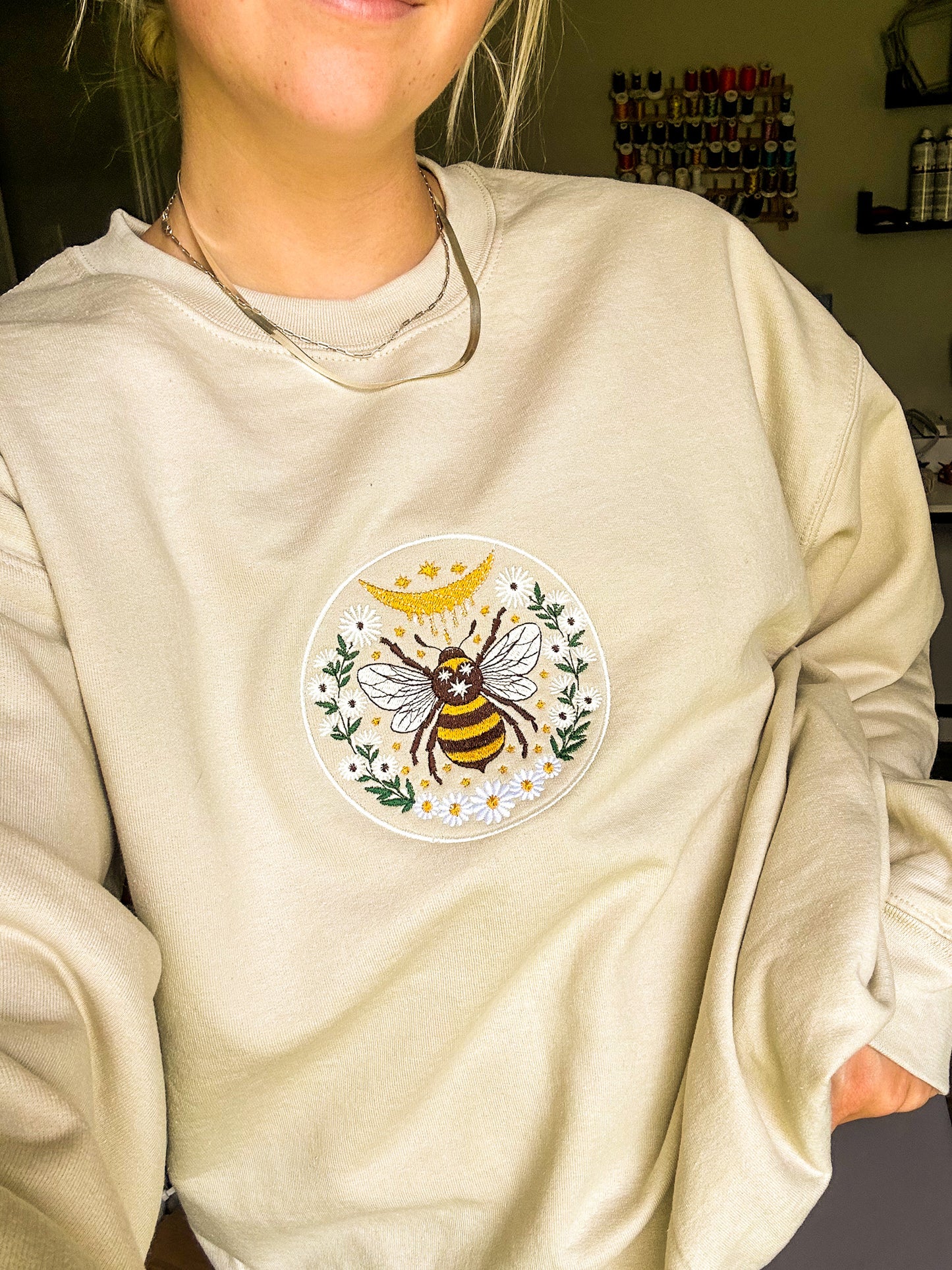 Embroidered Boho Bee Crewneck