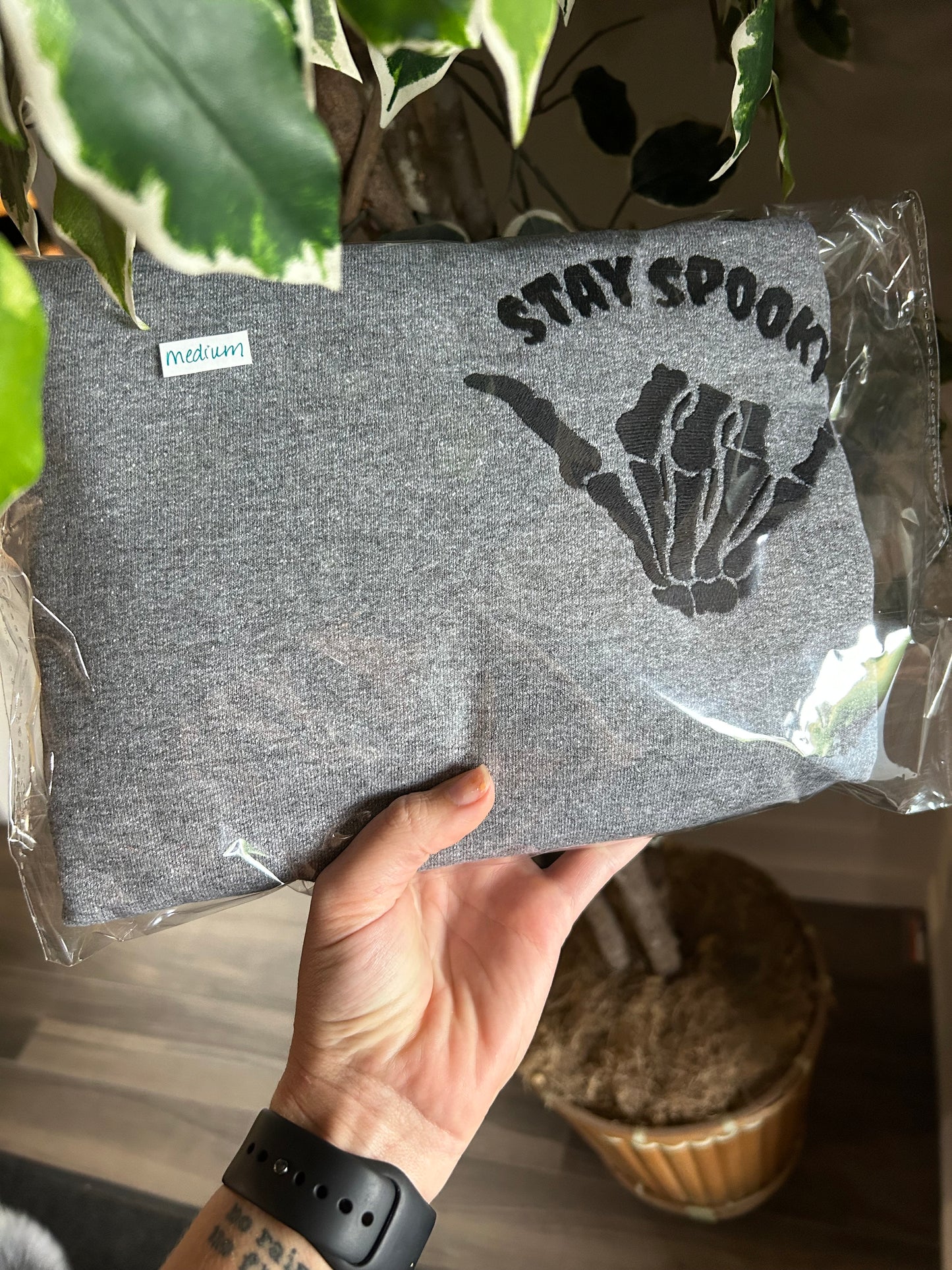 Stay Spooky Skeleton Hand Embroidered Crewneck