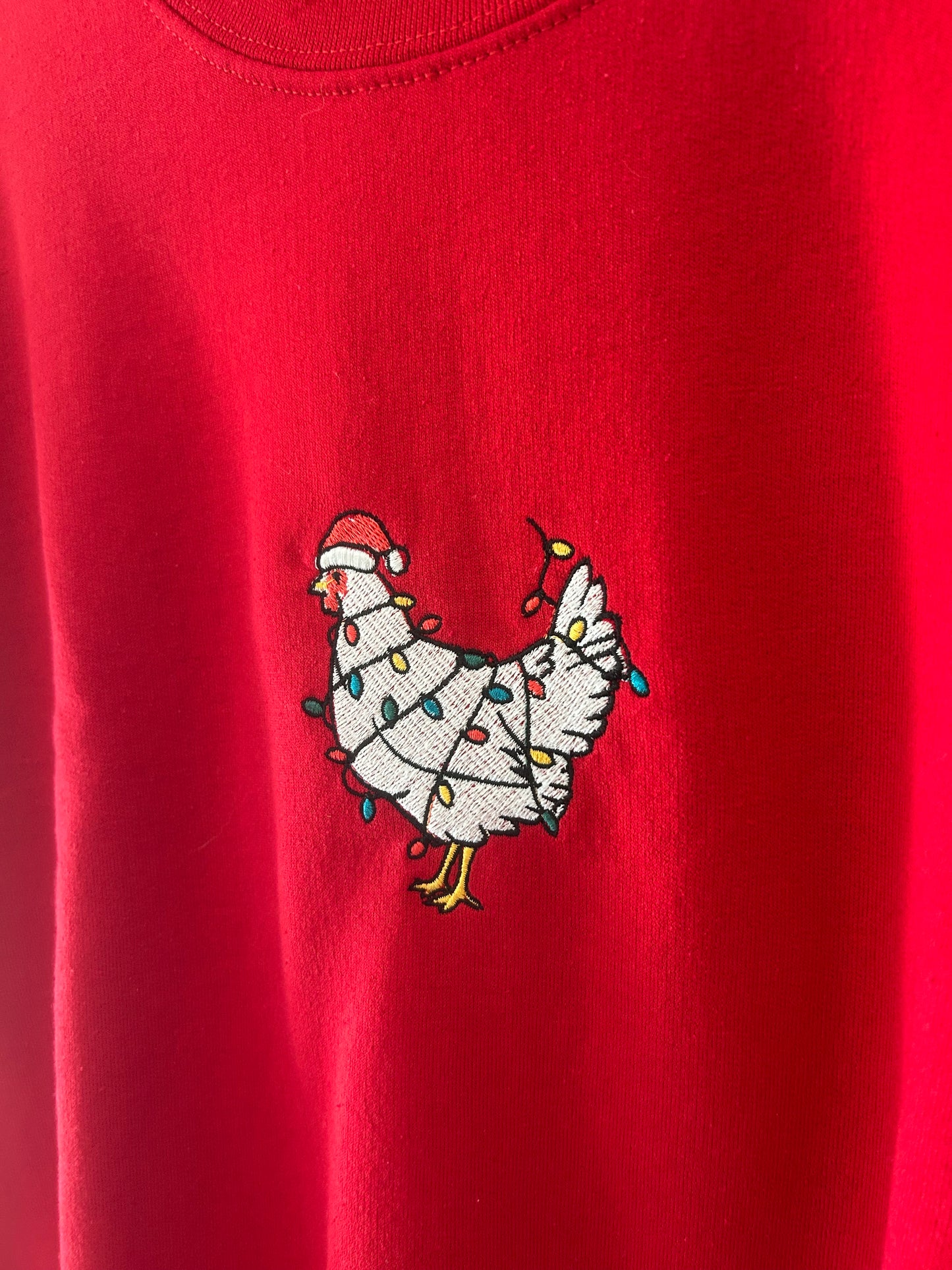 Embroidered Christmas Chicken Crewneck