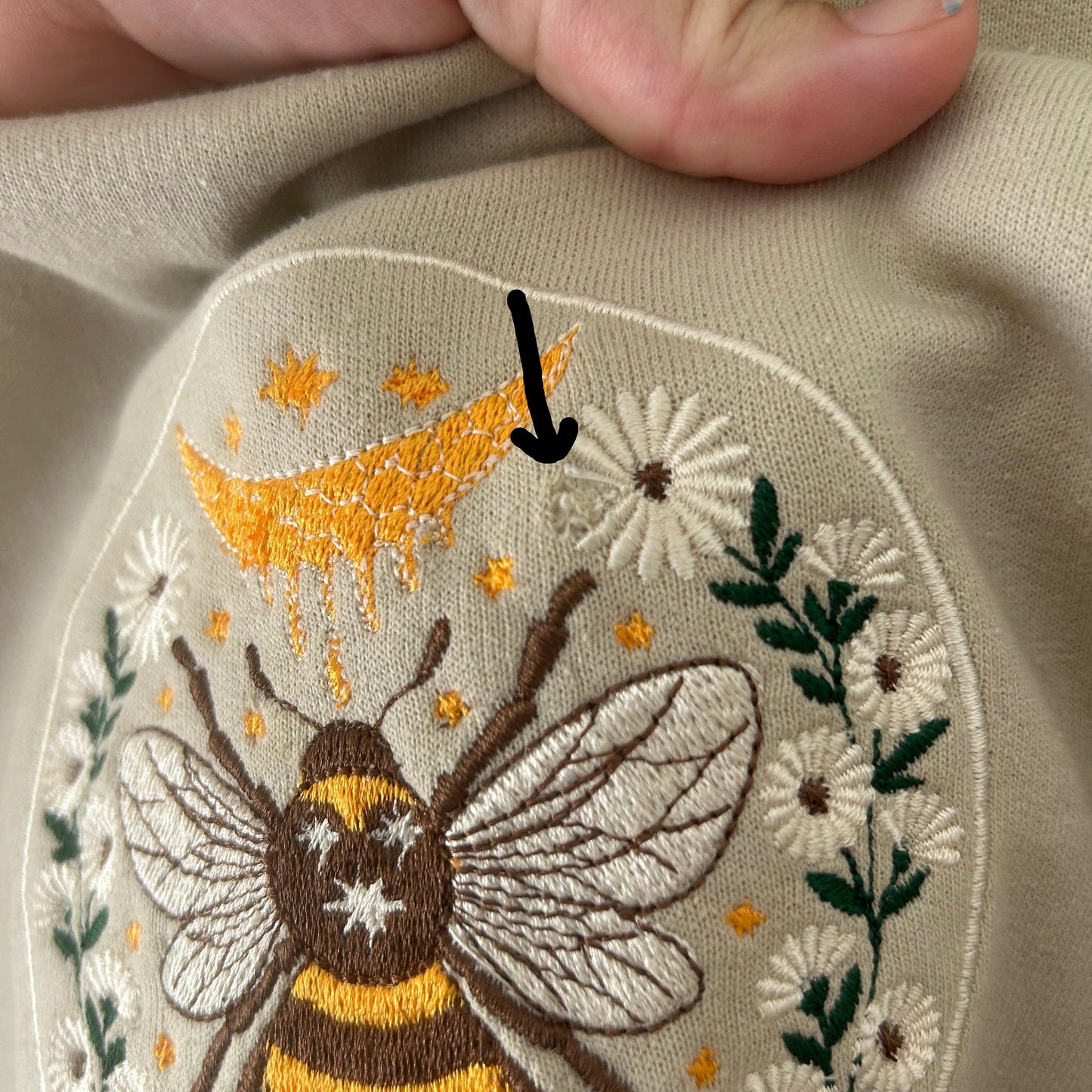 *Flawed* Small Embroidered Boho Bee Crewneck