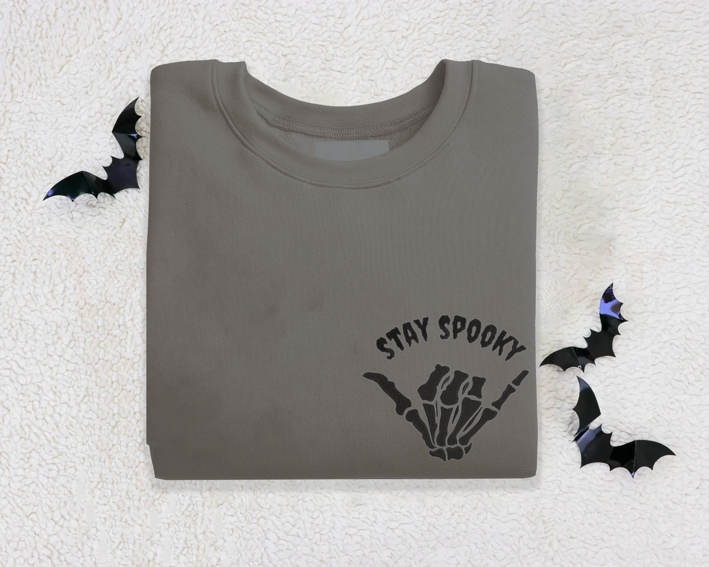 Stay Spooky Skeleton Hand Embroidered Crewneck