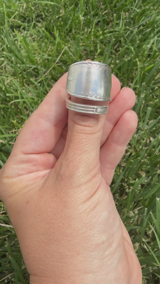 Evergreen Scroll Sterling Silver Spoon Ring