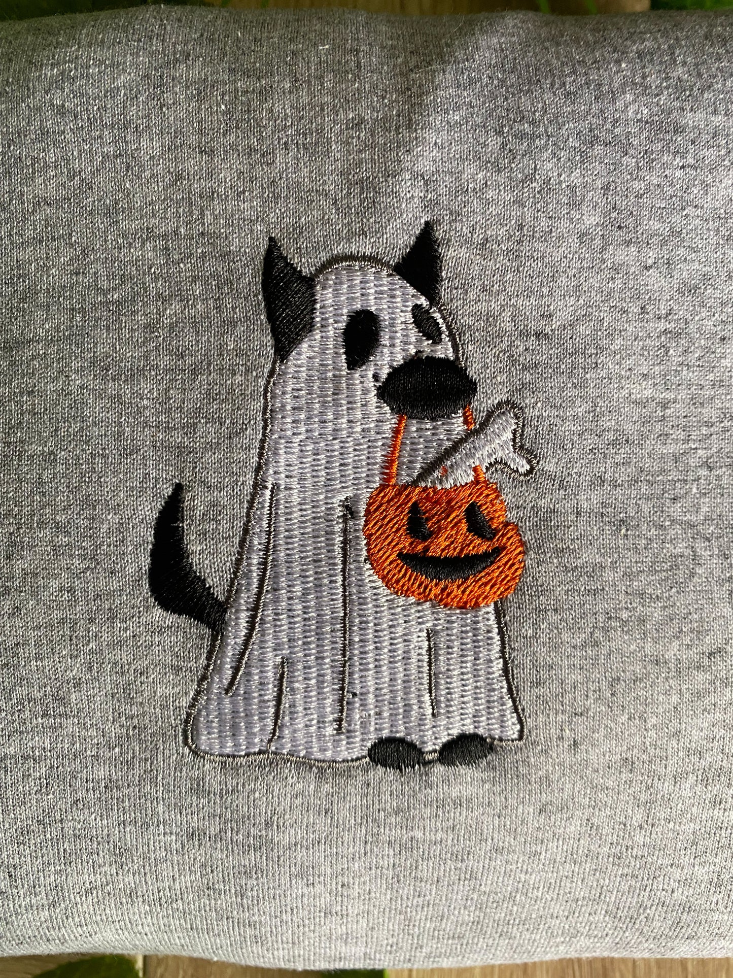 Spooky Ghost Dog Embroidered Crewneck