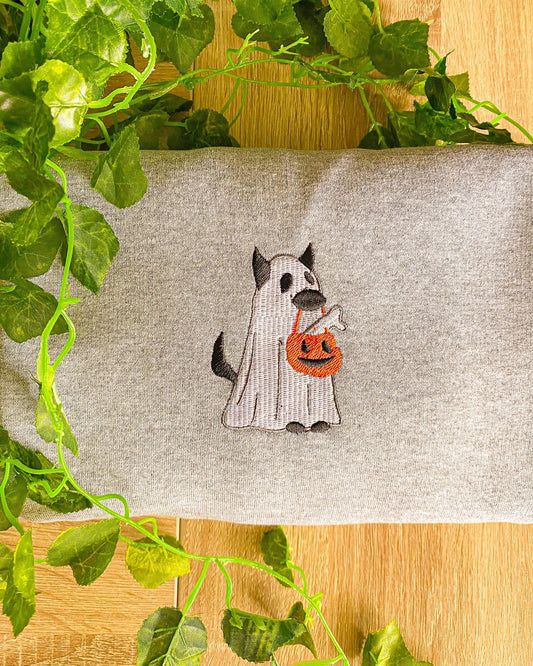 Spooky Ghost Dog Embroidered Crewneck
